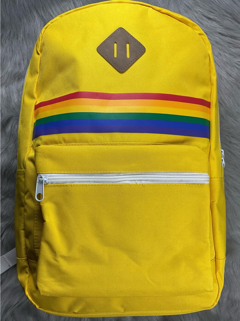 Yellow Rainbow Stripe Backpack with Front Zip Pocket